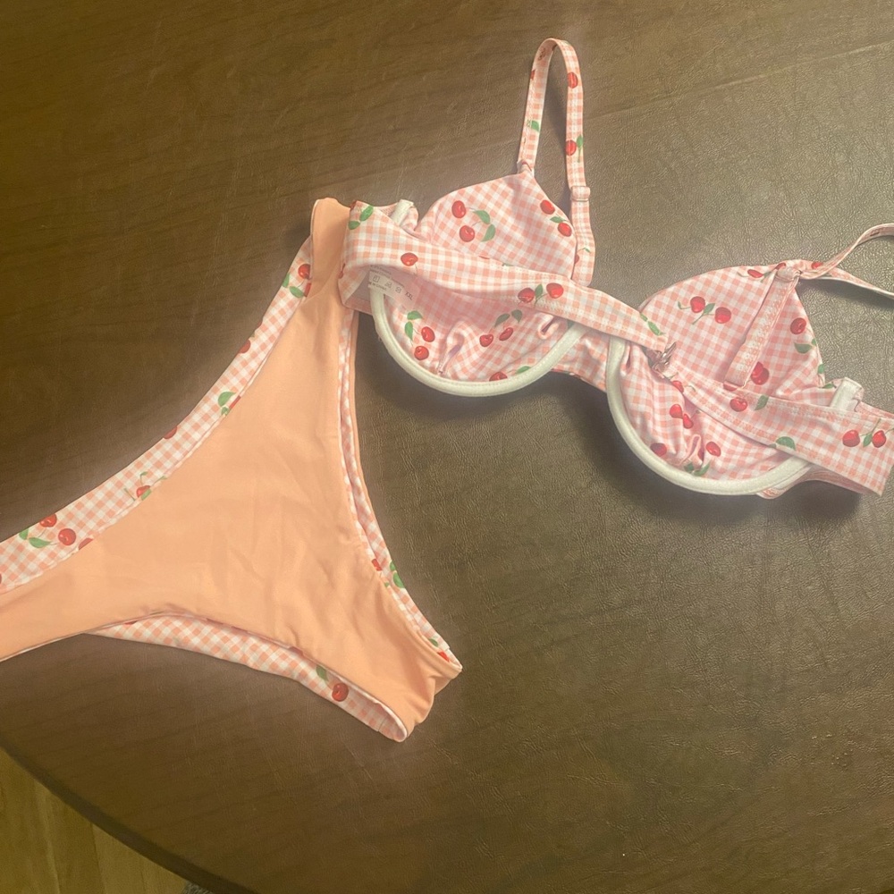 Pink Gingham Cherry Bikini Set - image 5